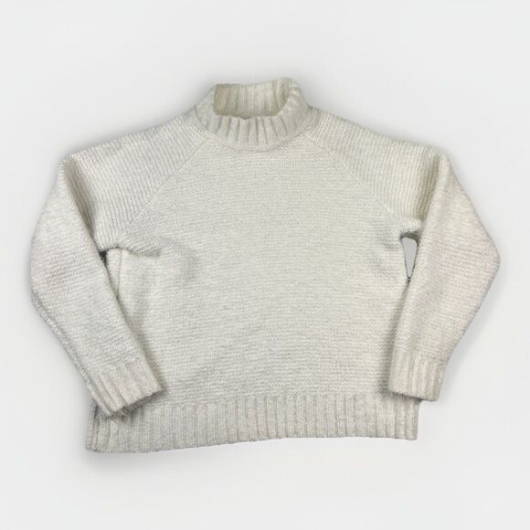 Fuzzy Mock Neck Sweater Lou & Gray White Womens M Soft Comfortcore Minimalist - Picture 1 of 6